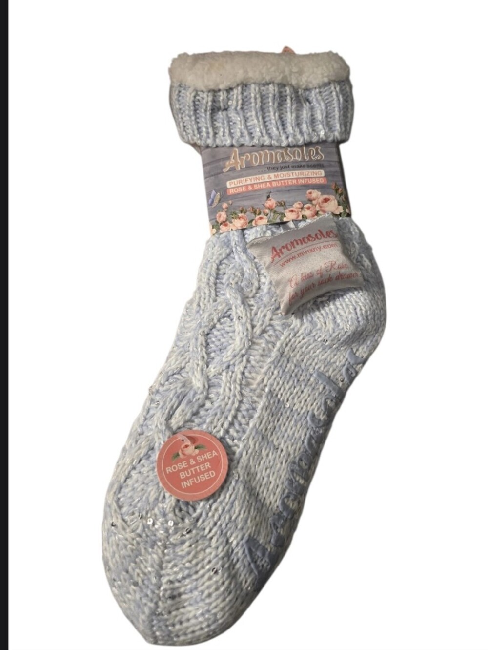 Aromasoles Rose & Shea Butter Infused Slipper Socks w/ Satchel NWT